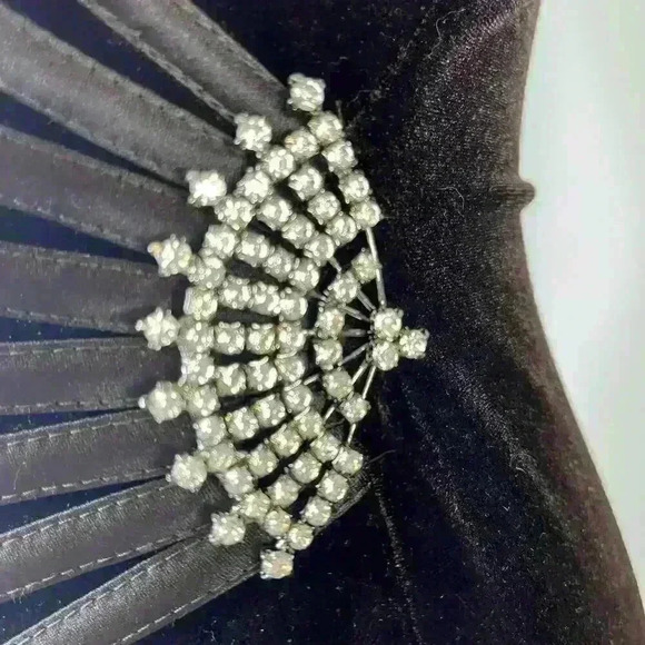 Tadashi Vintage Dark Brown Velour Evening Gown S Long Sleeve Rhinestone Dress - Picture 10 of 11